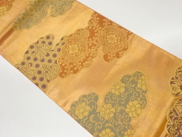 JAPANESE KIMONO / VINTAGE FUKURO OBI / WOVEN RHOMBUS & FLOWER ARABESQUE